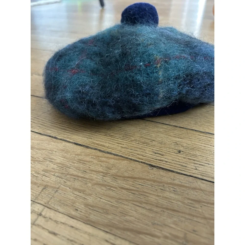 Plaid Wool Hat Pom-Pom Green Plaid Highland Home Industries Scotland Wool Mohair